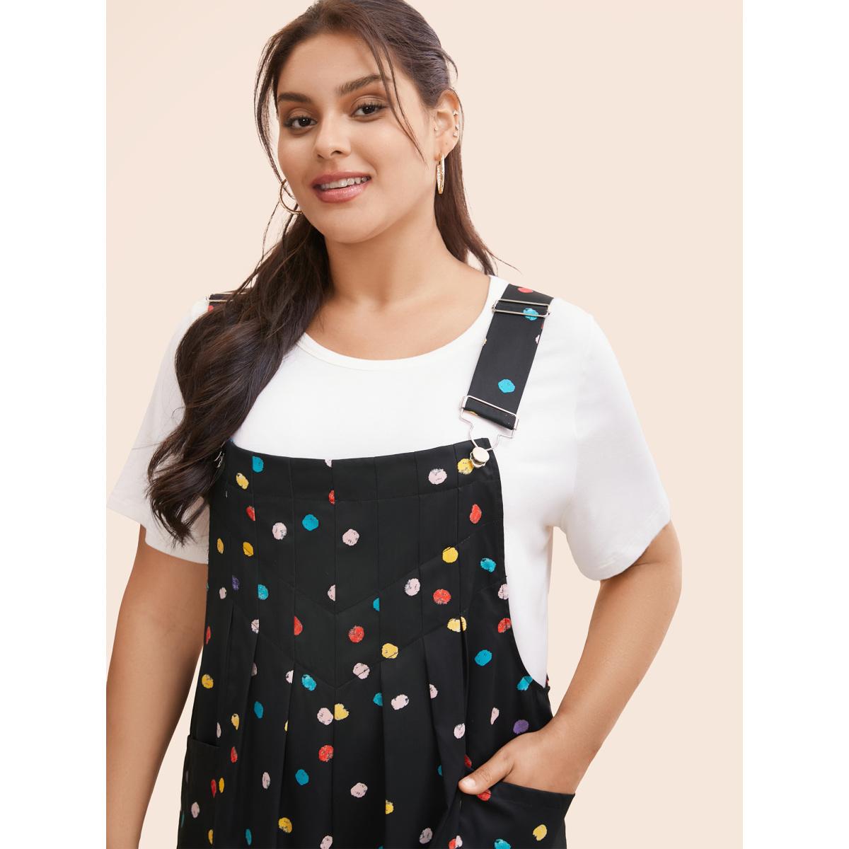 Plus Size Black Painted Polka Dot Adjustable Straps Jumpsuit Women Casual Sleeveless Non Everyday Loose Jumpsuits BloomChic 12/L Product Image