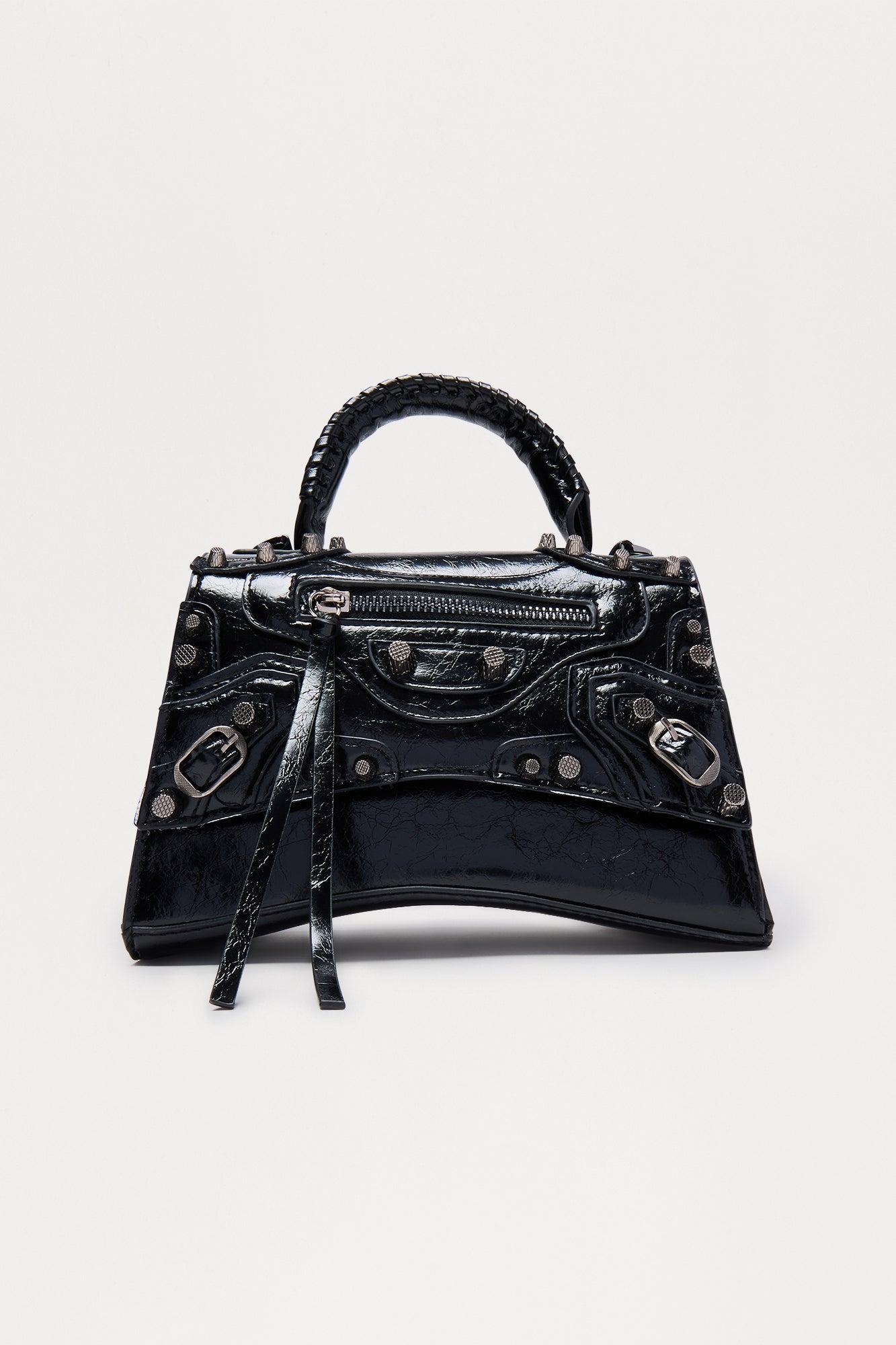 Get With It Faux Leather Satchel Handbag  - Black Female Product Image