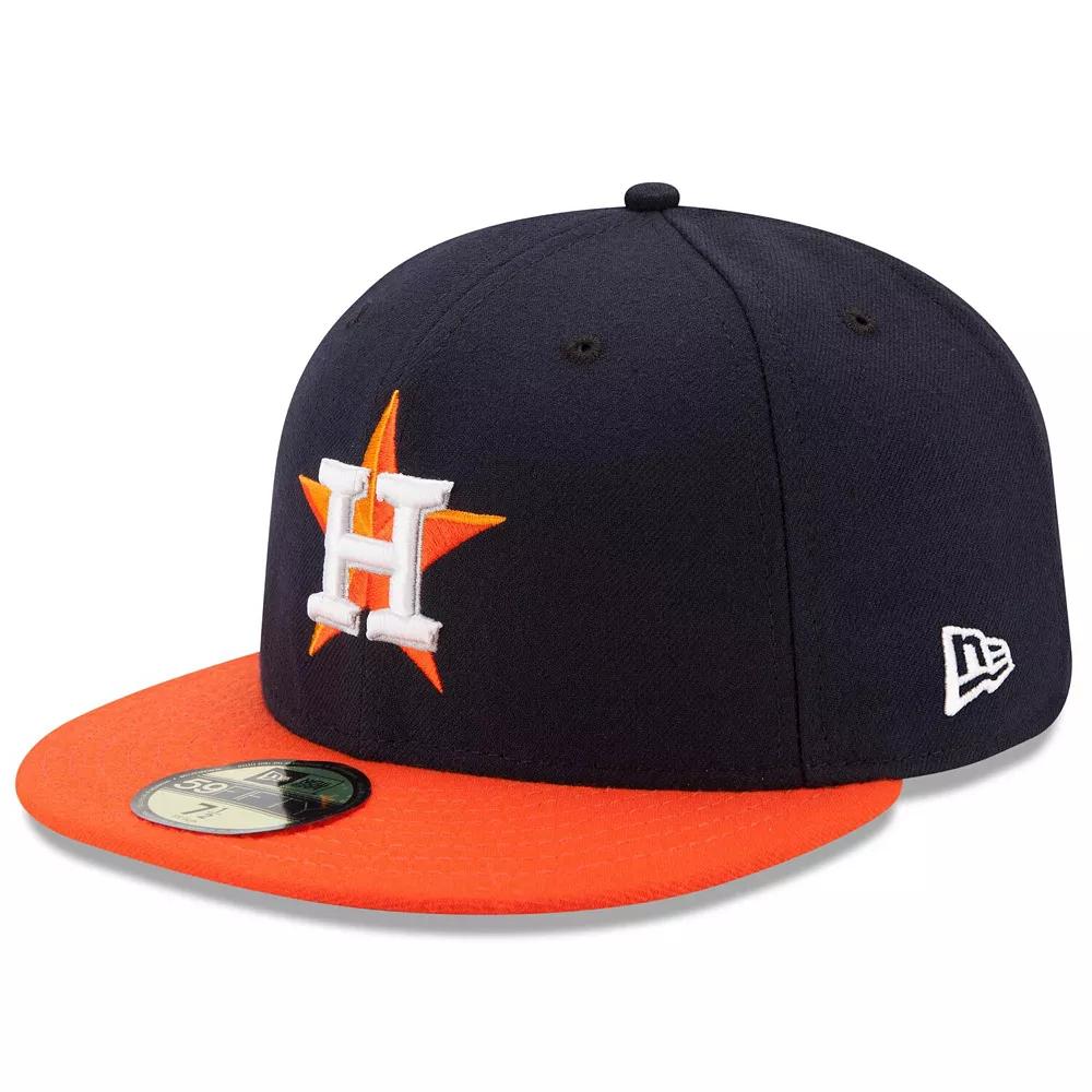 Men's New Era Navy/Orange Houston Astros Road Authentic Collection On Field 59FIFTY Performance Fitted Hat,  Product Image