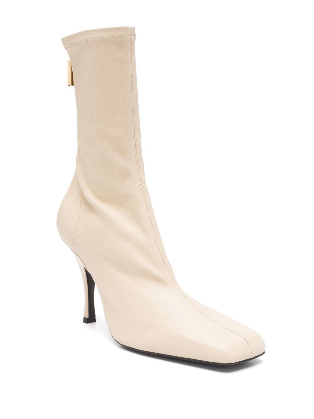 KHAITE 100mm Eva Leather Mid Calf Boots In Neutral Product Image
