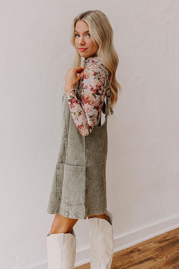 Composed Charm Denim Mini Dress in Olive Product Image