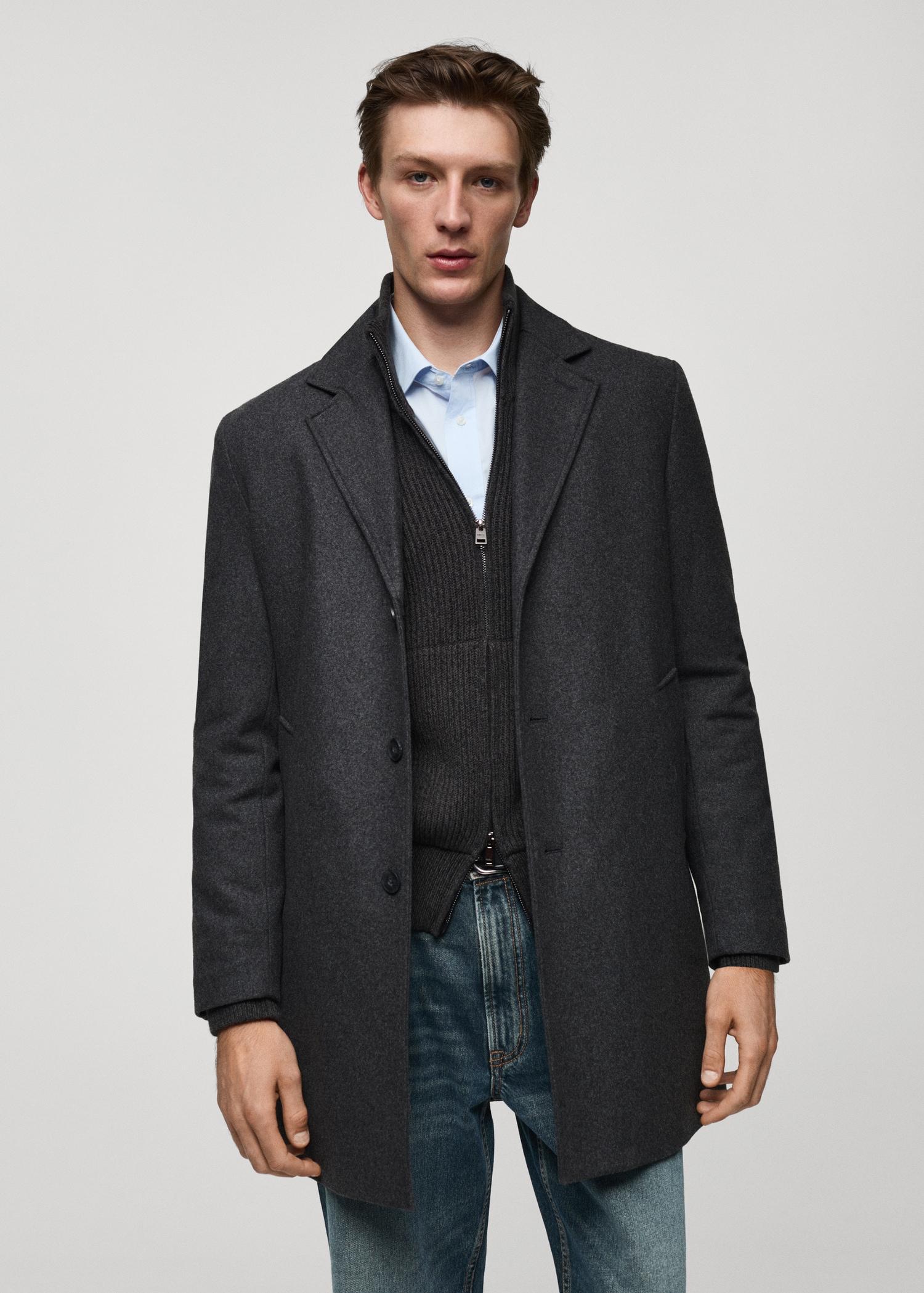 Regular fit quilted wool coat - Men | MANGO USA Product Image