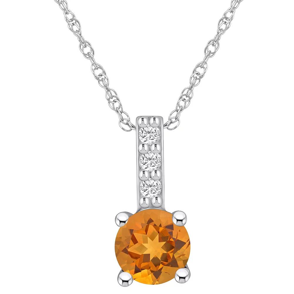 Alyson Layne 14k White Gold Round Citrine & Diamond Accent Pendant Necklace, Women's, Size: 18" Product Image