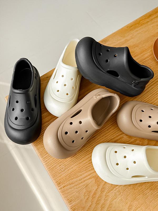 Hollow Round Cut Solid Color Crocs Platform Shoes Sandals Product Image