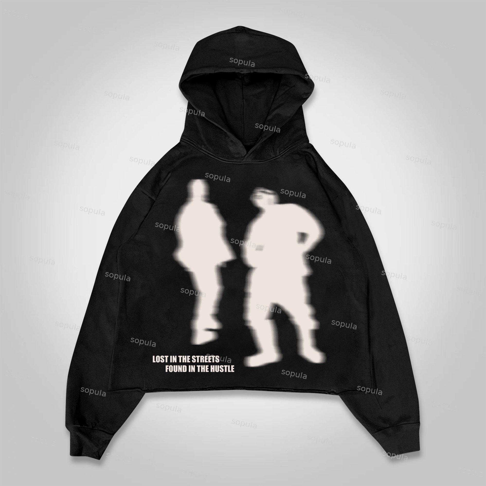 Sopula Street Outlet Abstract Character Graphics Cropped Hoodie Product Image