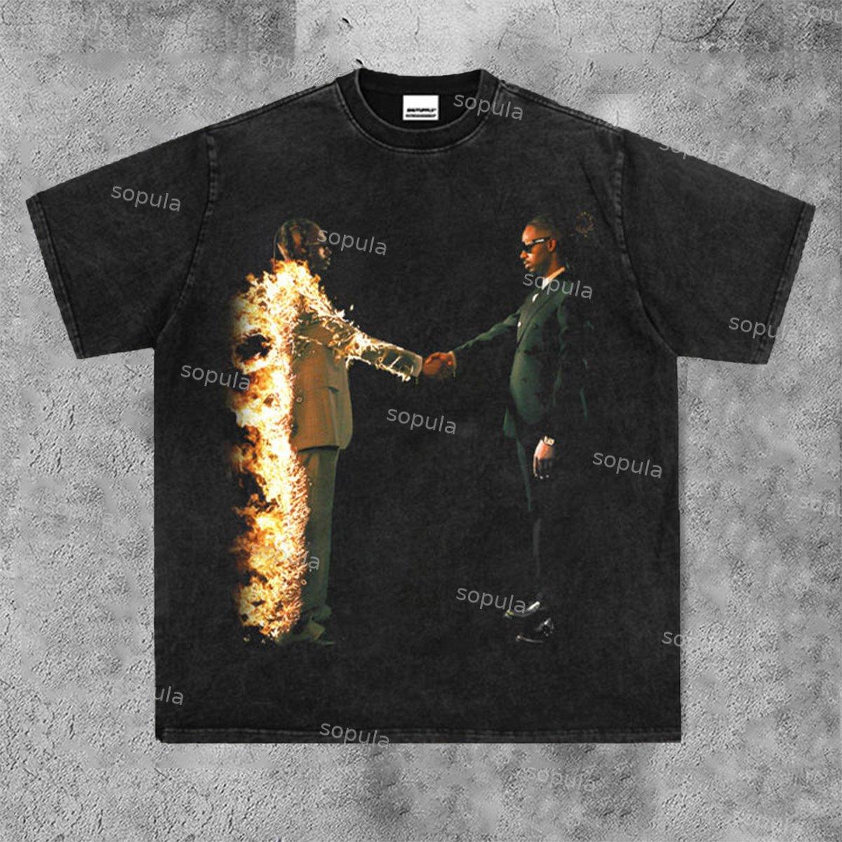 Retro Fashion Heartless Graphic Acid Washed Short Sleeve T-Shirt Product Image