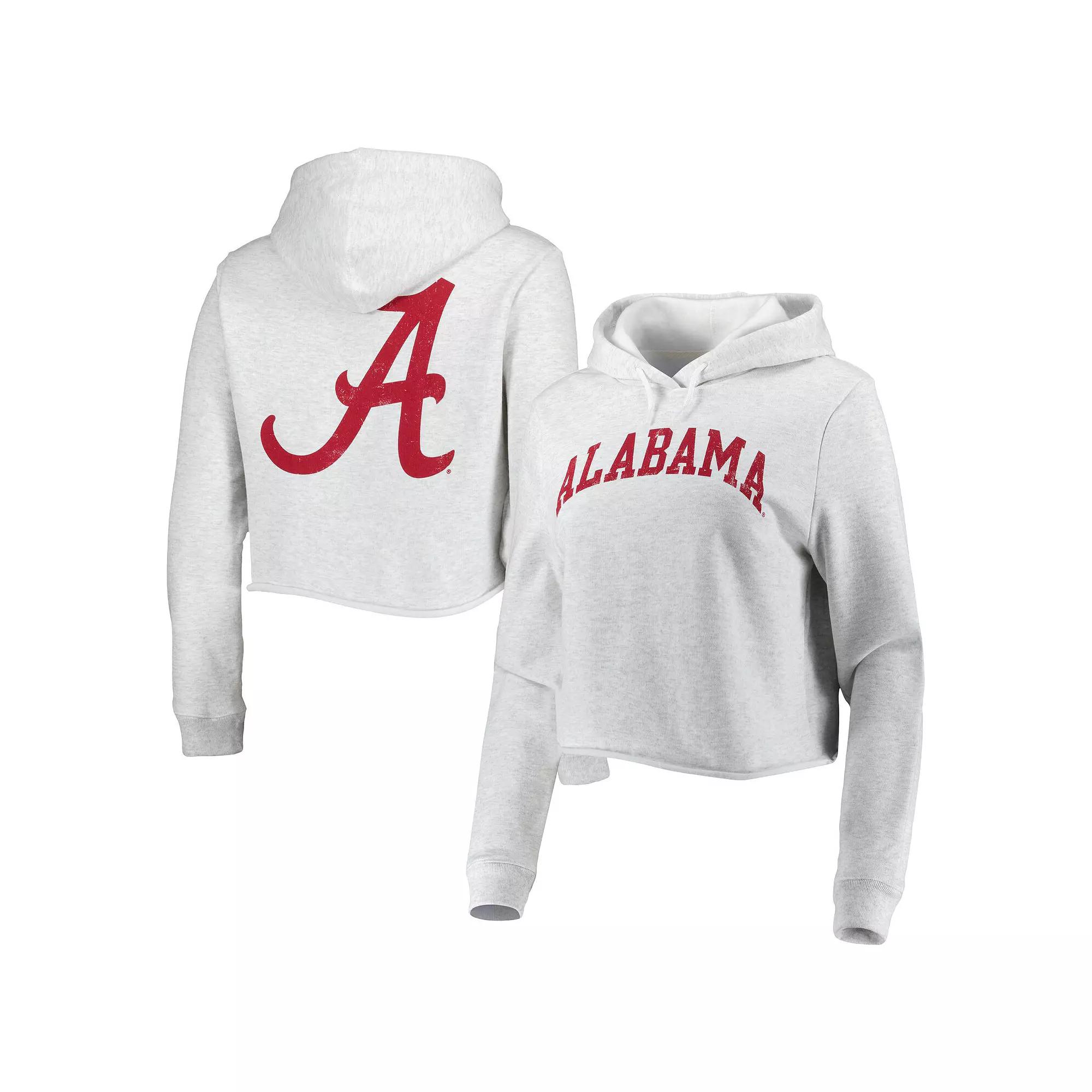 Women's League Collegiate Wear Ash Alabama Crimson Tide 2-Hit 1636 Cropped Pullover Hoodie, Size: XL, Black Product Image