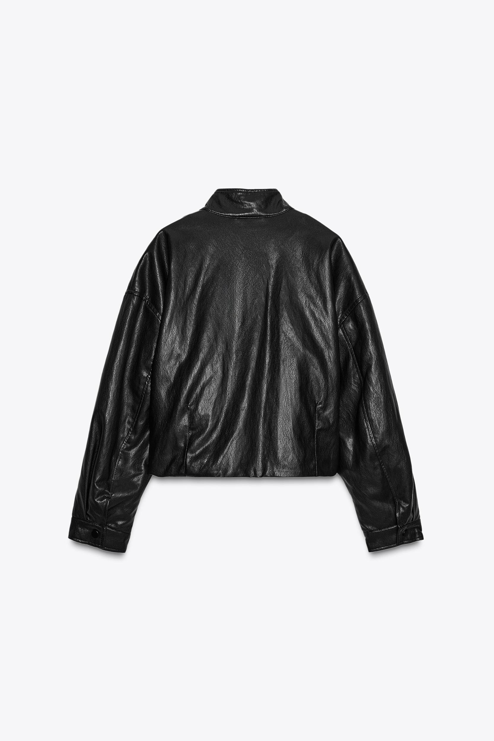 HIGH COLLAR FAUX LEATHER BOMBER JACKET Product Image