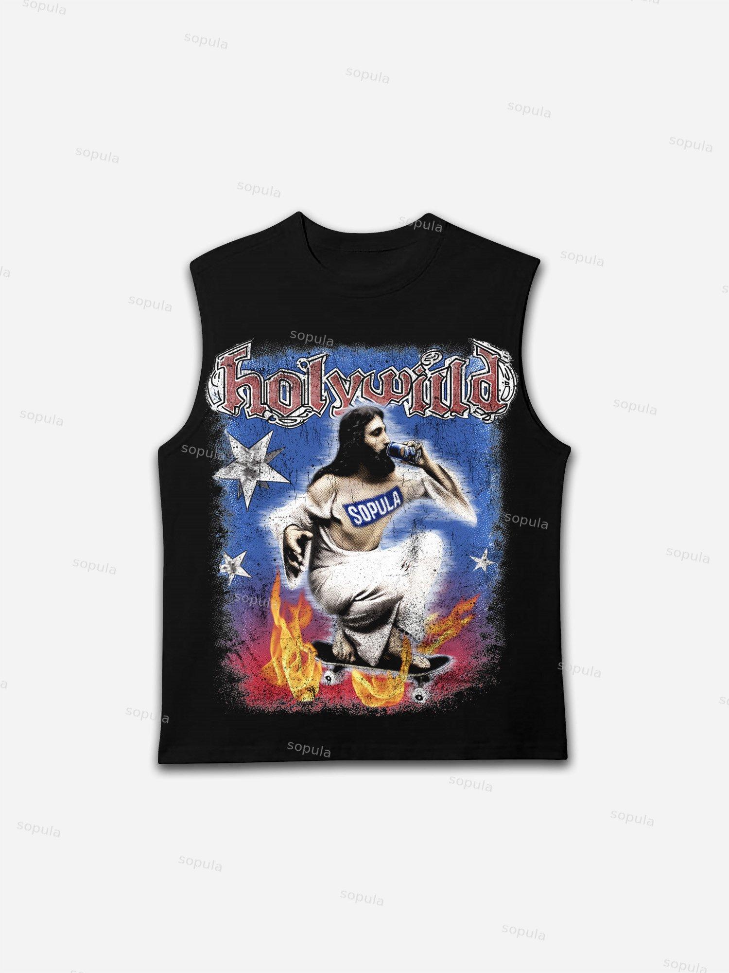 Retro Street Jesus Holy Wild Graphic Tank Top Product Image