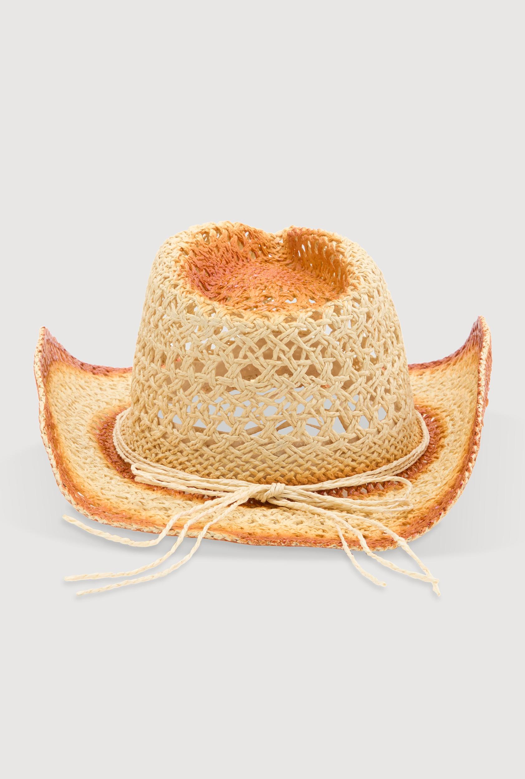 Contrast Trim Straw Cowboy Hat Female Product Image