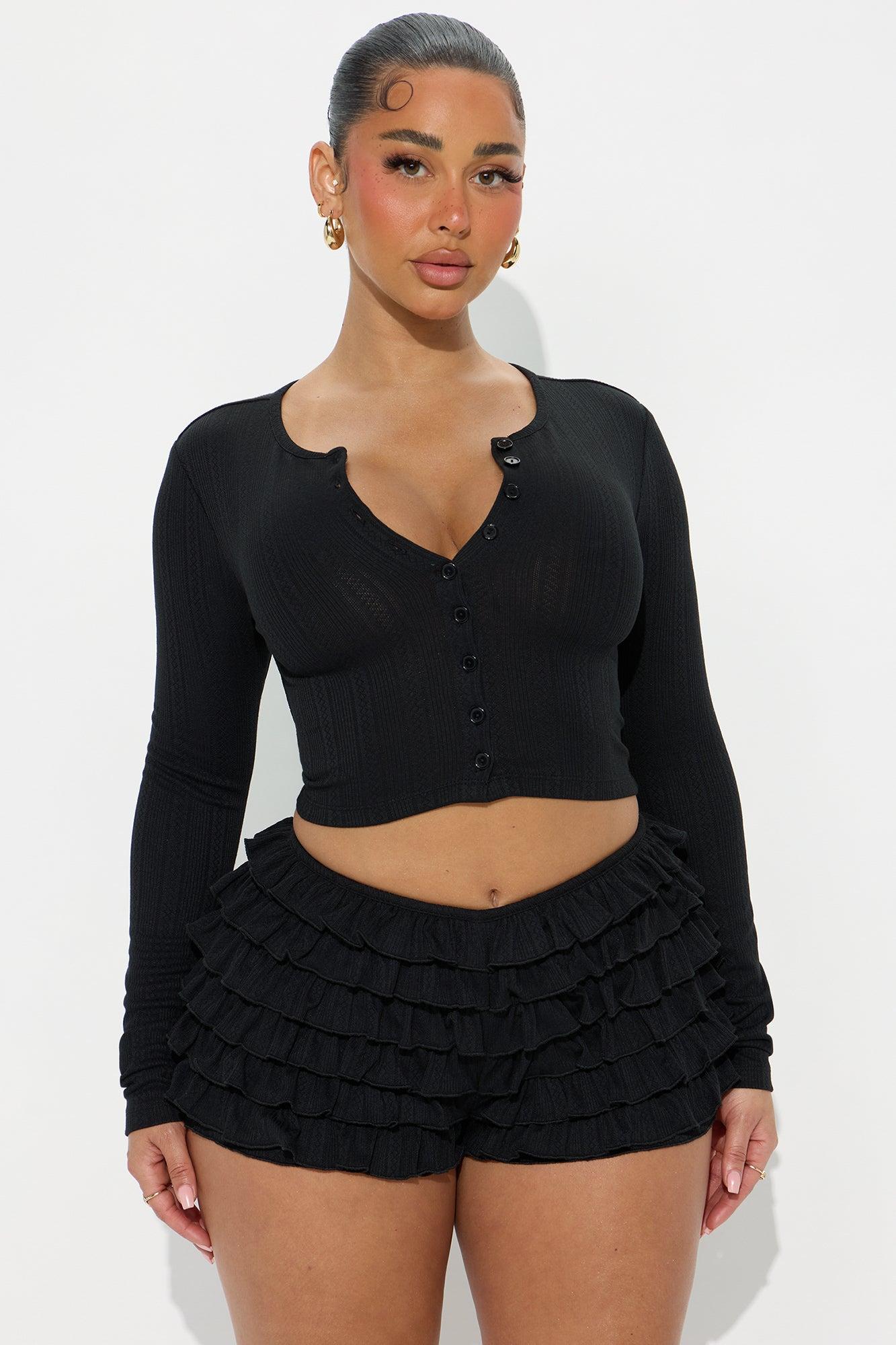 Oh So Cutesy Ruffle Short Set - Black Product Image