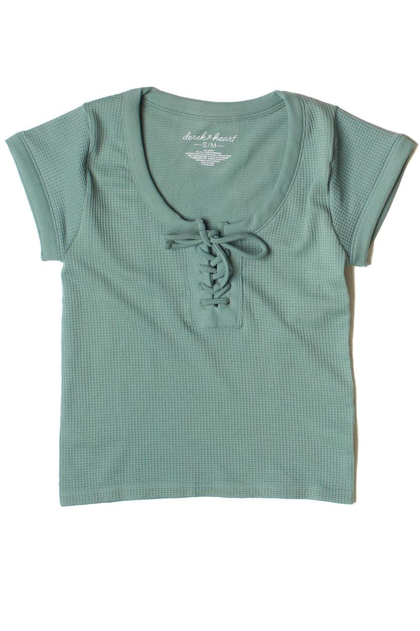 Waffle Knit Lace Up Seamless Tee Product Image