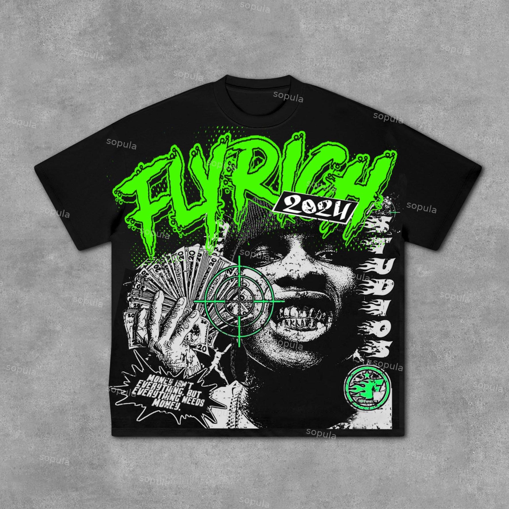 Fly Rich Abstract Human Face Graphic Cotton T-Shirt Product Image