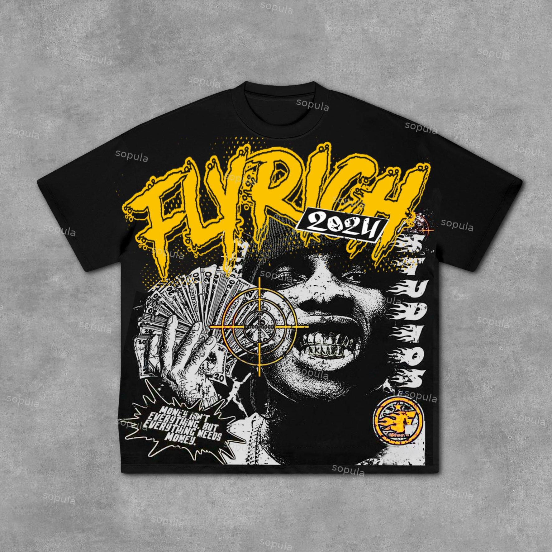 Fly Rich Abstract Human Face Graphic Cotton T-Shirt Product Image