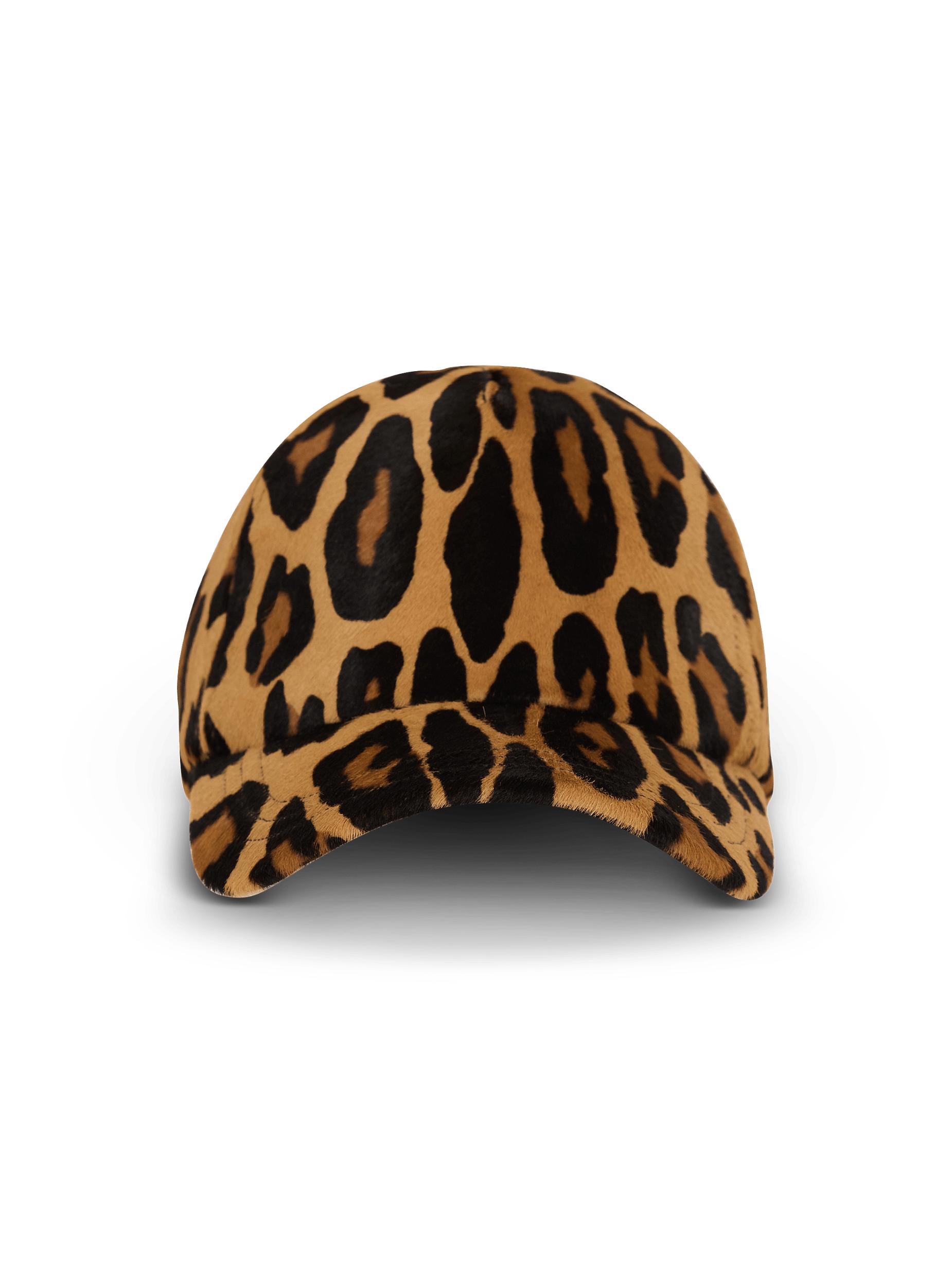 Ponyskin-style leather cap with leopard pattern Product Image