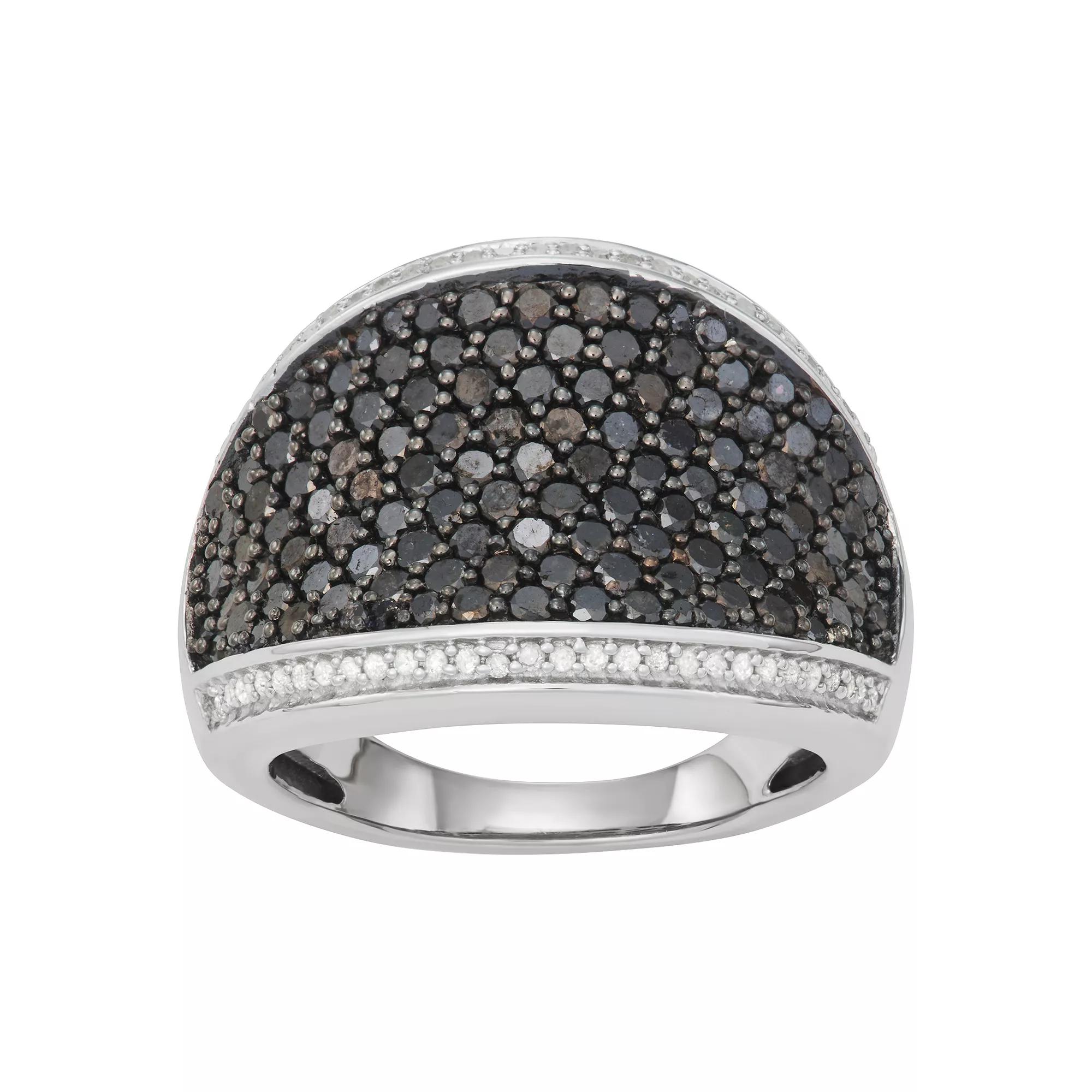 Jewelexcess Sterling Silver 2 Carat T.W. Black & White Diamond Concave Pave Ring, Women's, Size: 8 Product Image