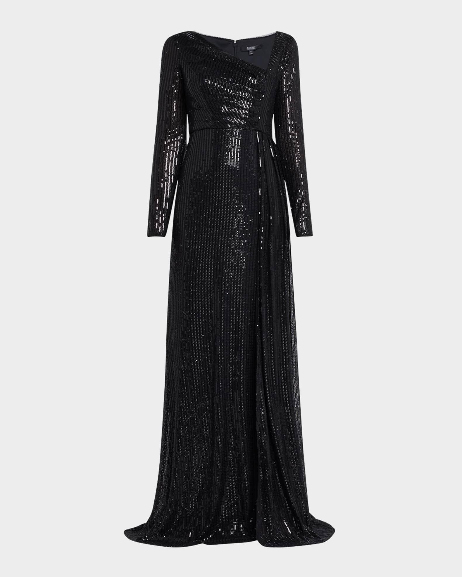 Draped Sequin Striped Gown Product Image