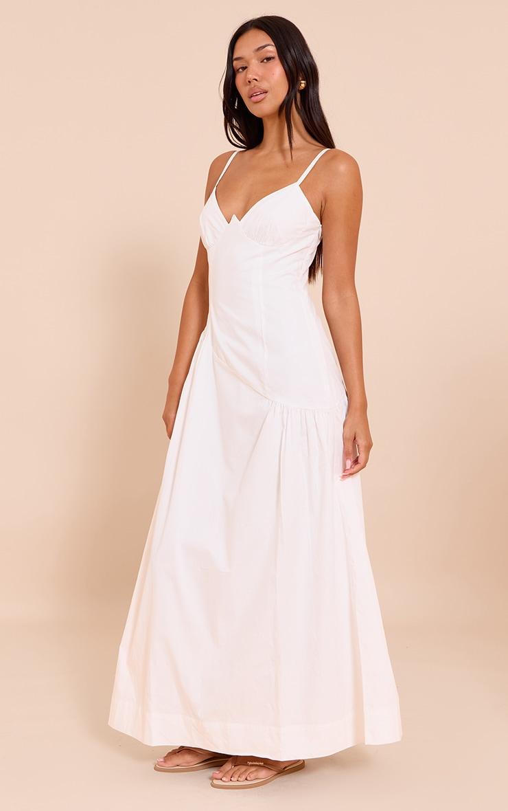 White Plunge Asymmetric Detail Maxi Dress Product Image