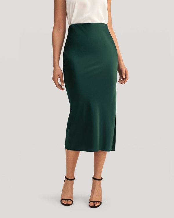 Flattering Side Slit Silk Midi Skirt Product Image