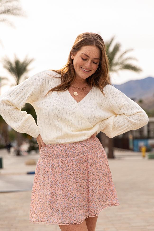 With Love Ivory Wrap Pointelle Sweater FINAL SALE Product Image