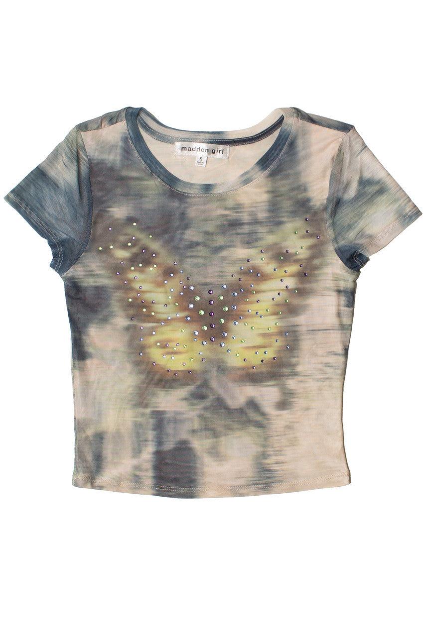 Mesh Rhinestone Butterfly Tee Product Image