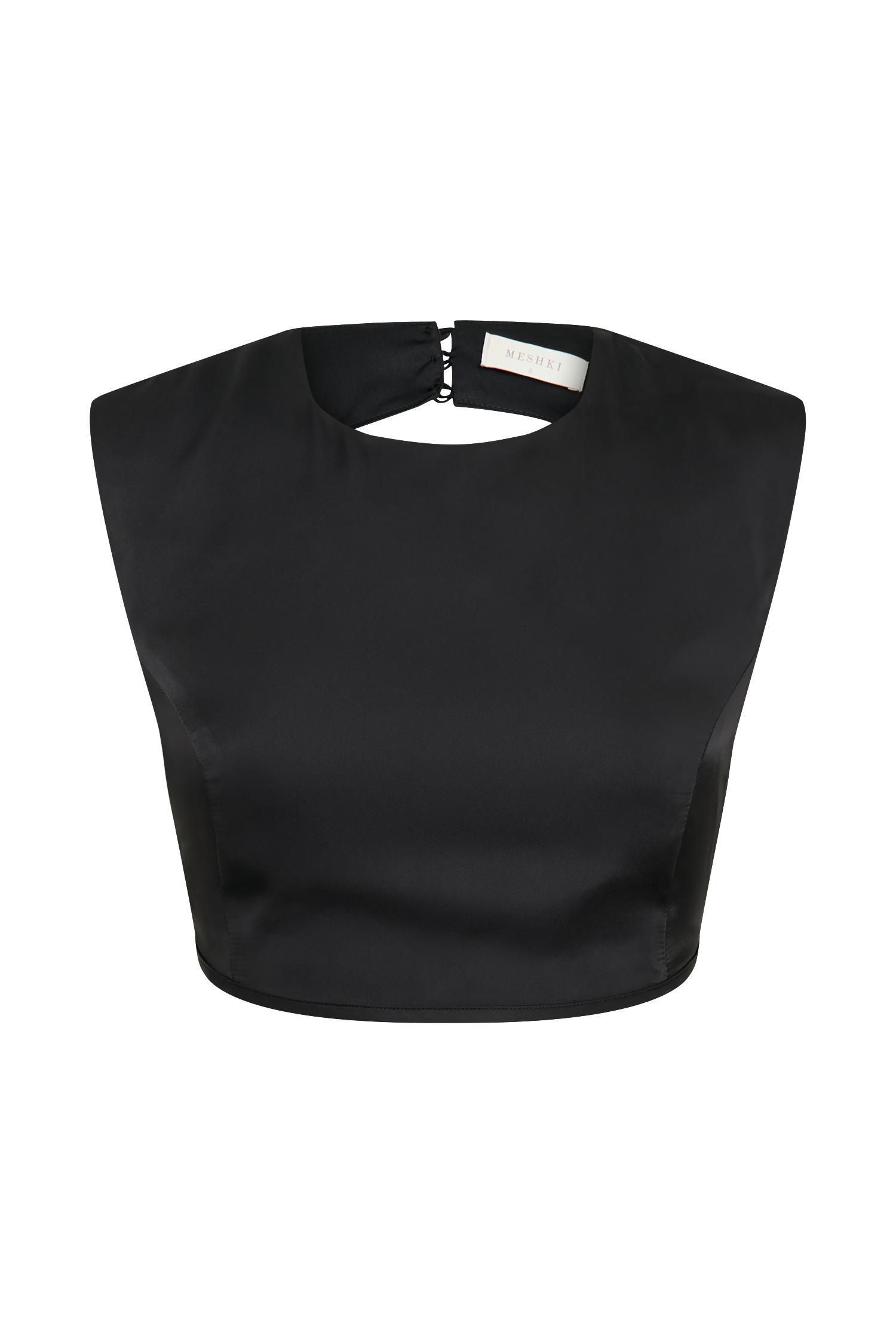 Viviana Satin Sleeveless Crop Top - Black Product Image