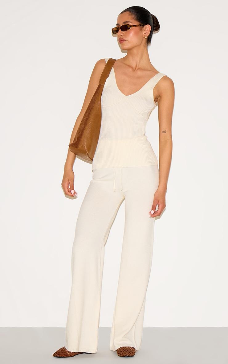 Tall Cream Knitted Ribbed Longline Tank Top Product Image