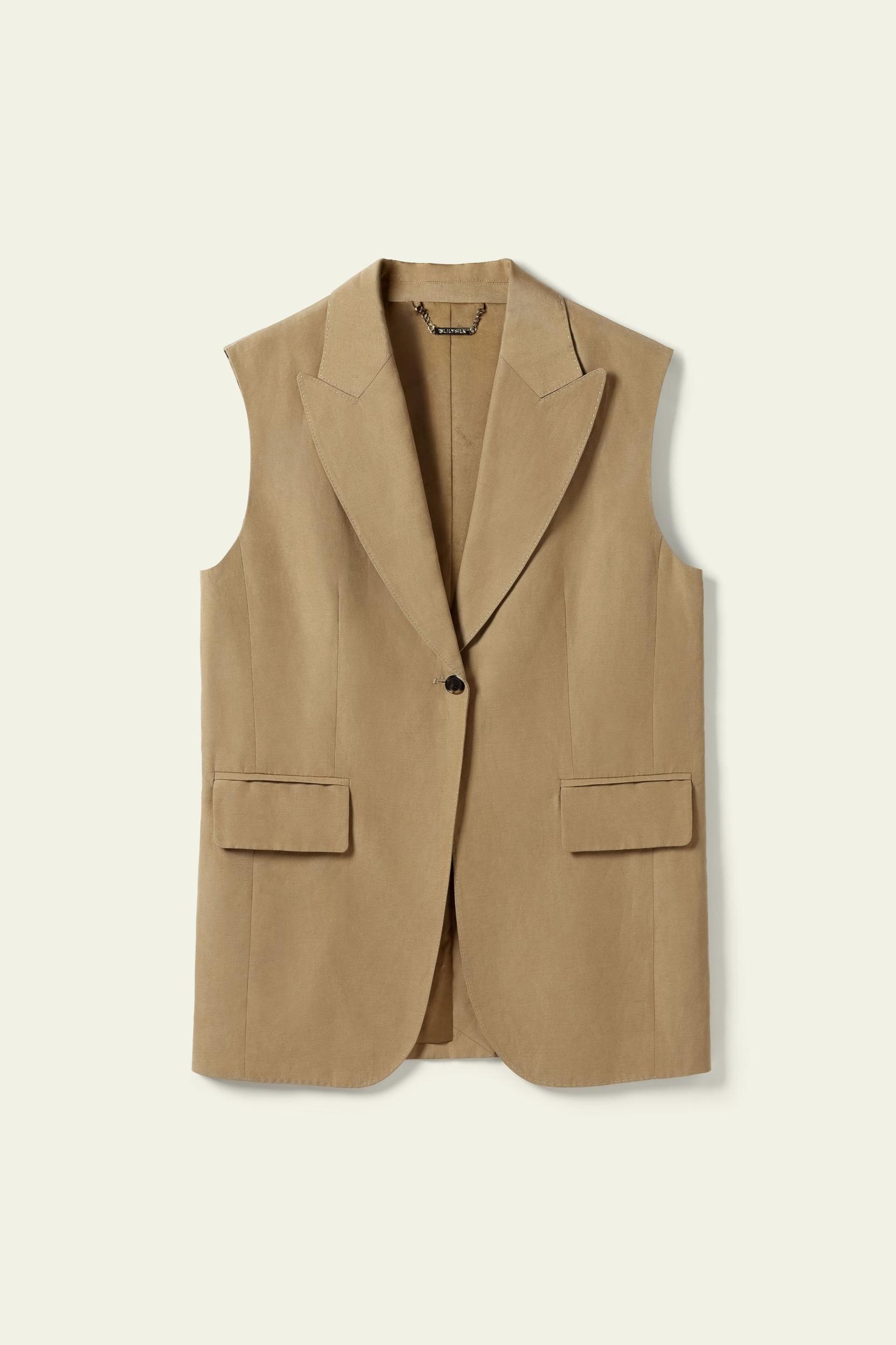 Single Button Sleeveless Lapel Blazer Product Image