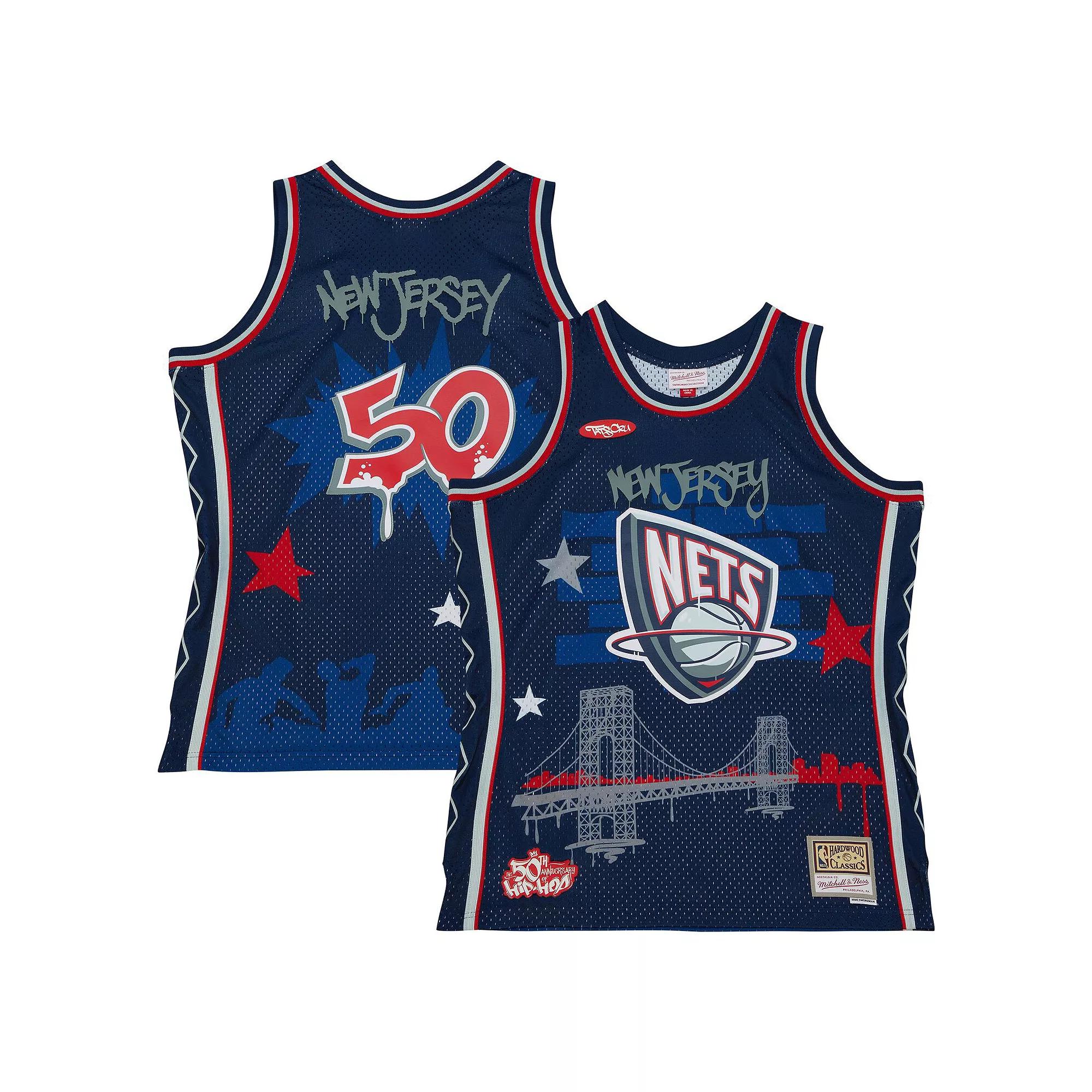Men's Mitchell & Ness x Tats Cru Navy New Jersey Nets Hardwood Classics Fashion Jersey,  Product Image