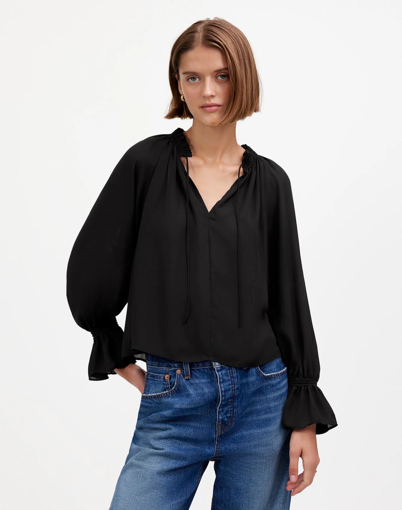 Long-Sleeve Tie-Neck Top Product Image