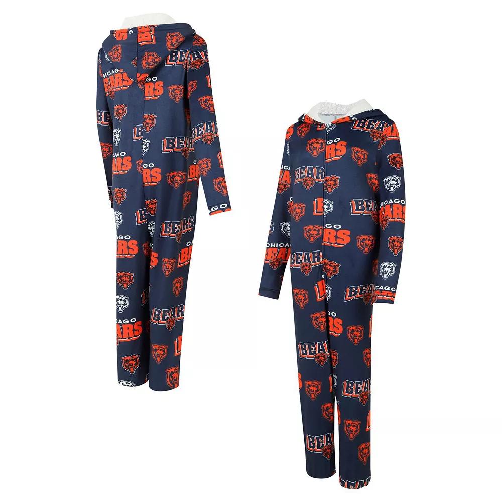 Women's Concepts Sport Navy Chicago Bears  Roadway Allover Print Microfleece Full-Zip Union Suit, Size: 2XL, Blue Product Image