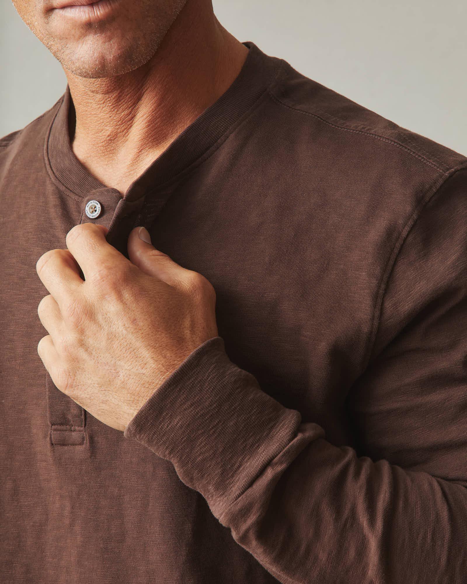 Men's Premium Slub Long Sleeve Henley - Chicory Coffee Product Image