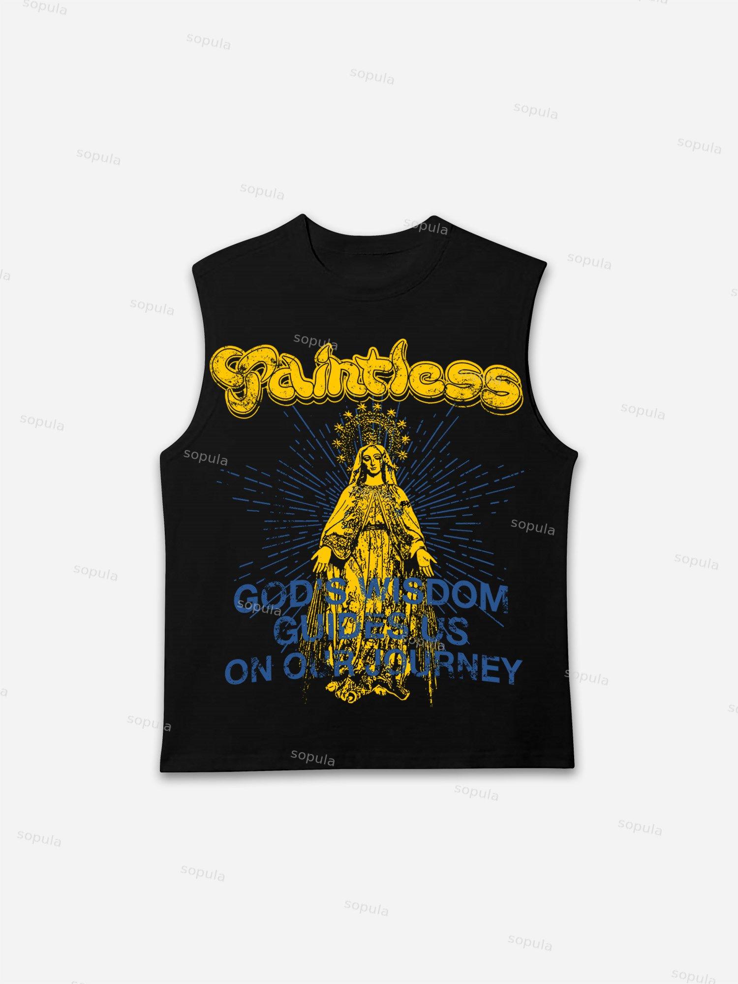 God's Guide Vintage Distressed Madonna Graphic Tank Top Product Image