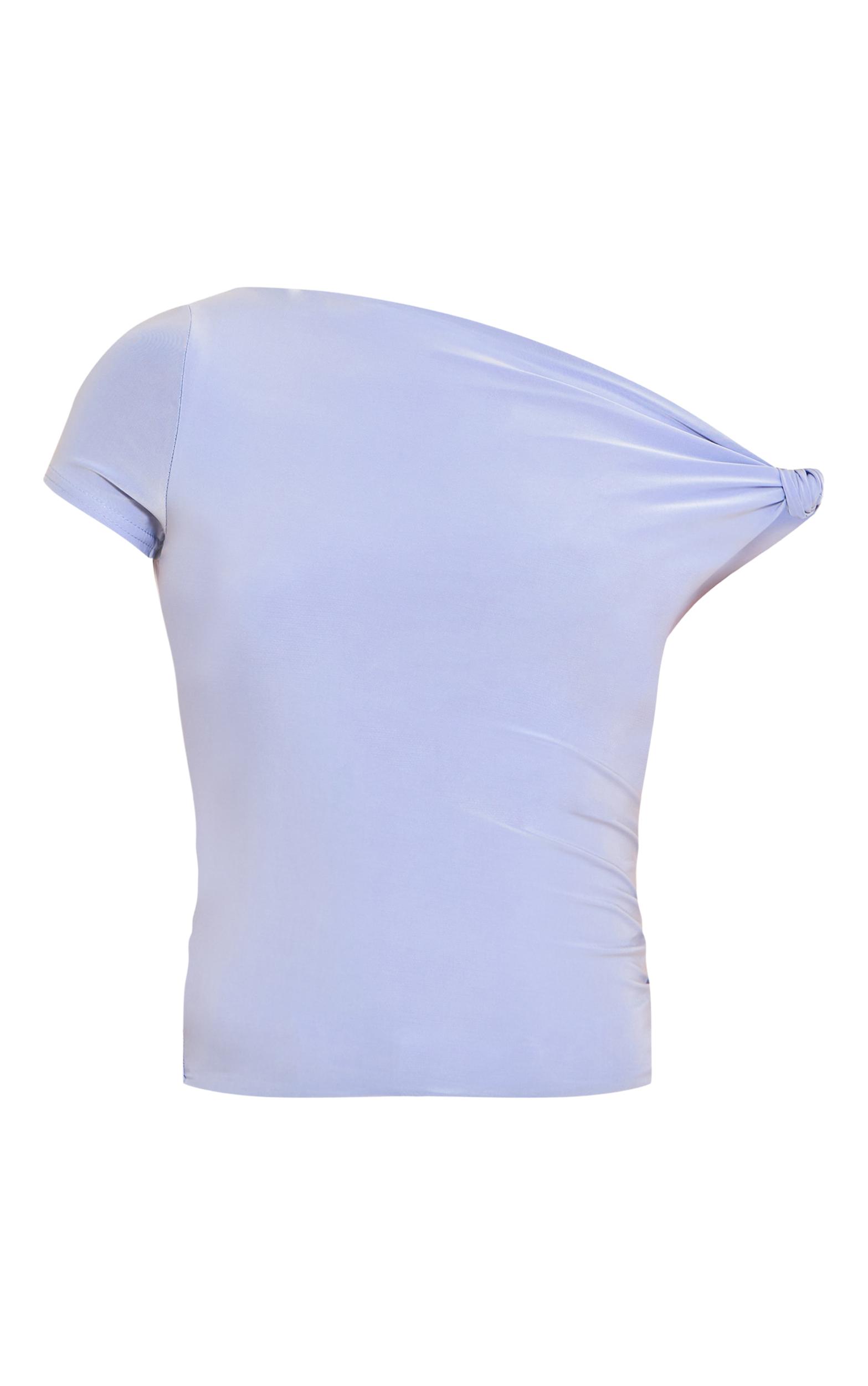 Sky Blue Double Layer Slinky Asymmetric Knot Detail Long Top Product Image