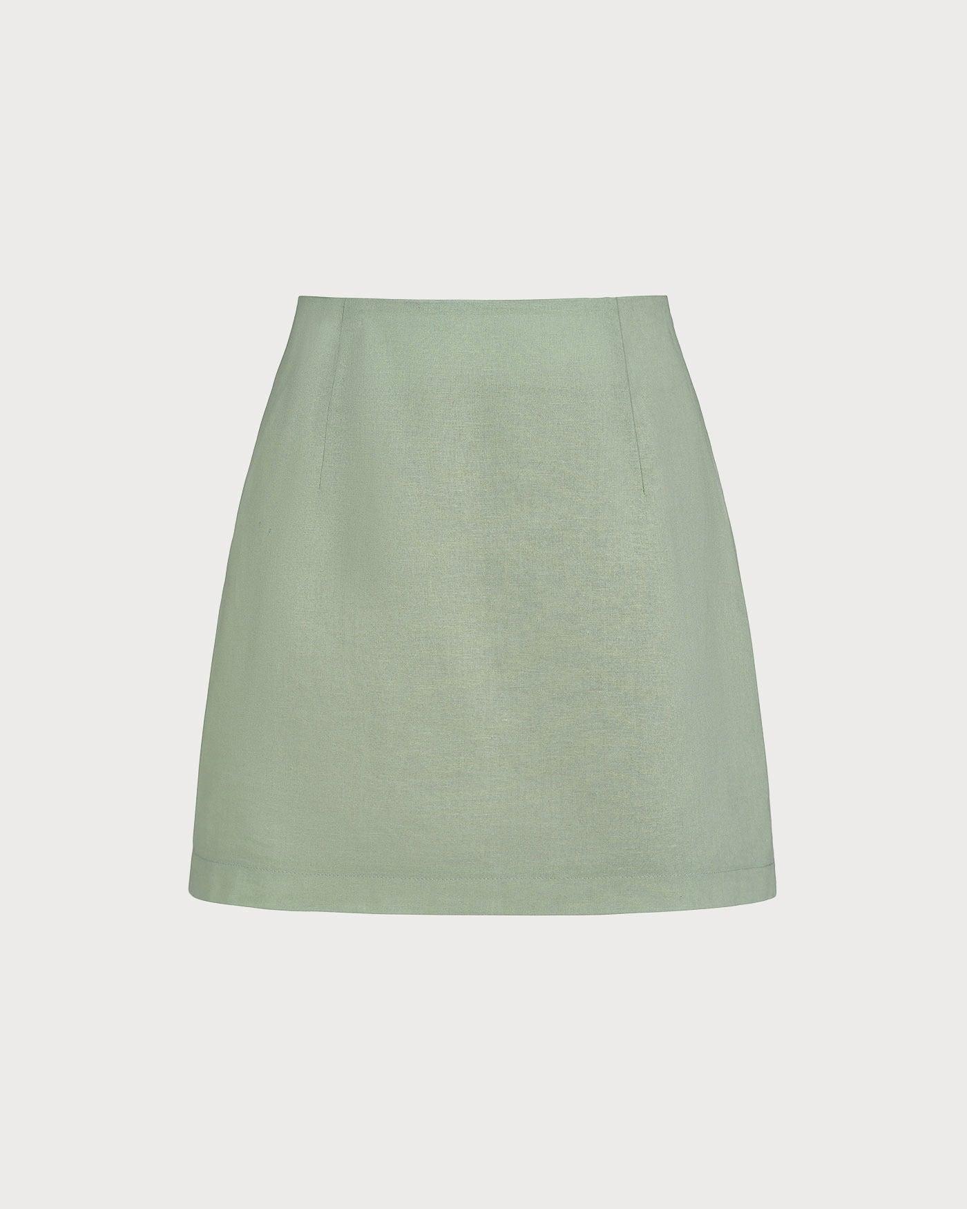 Green Solid A-Line Mini Skirt Product Image