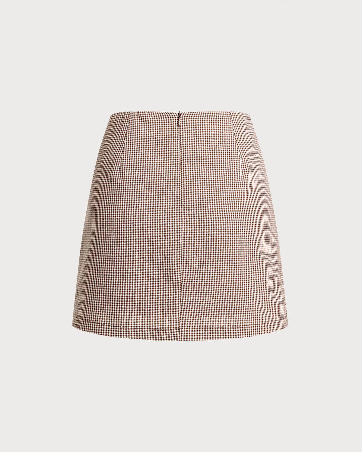 Brown Plaid Straight Mini Skirt Product Image