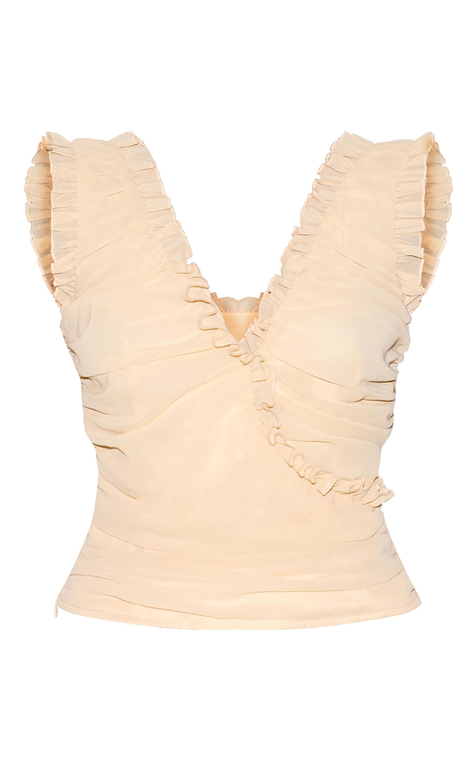 Butter Cream Chiffon Ruffle Ruched Sleeveless Top Product Image