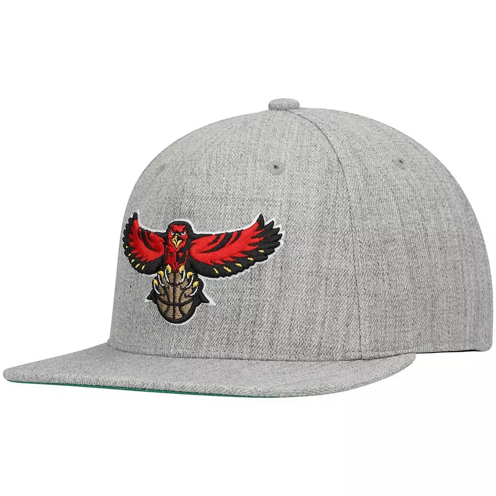Men's Mitchell & Ness Heathered Gray Atlanta Hawks Hardwood Classics Team 2.0 Snapback Hat, Grey Product Image