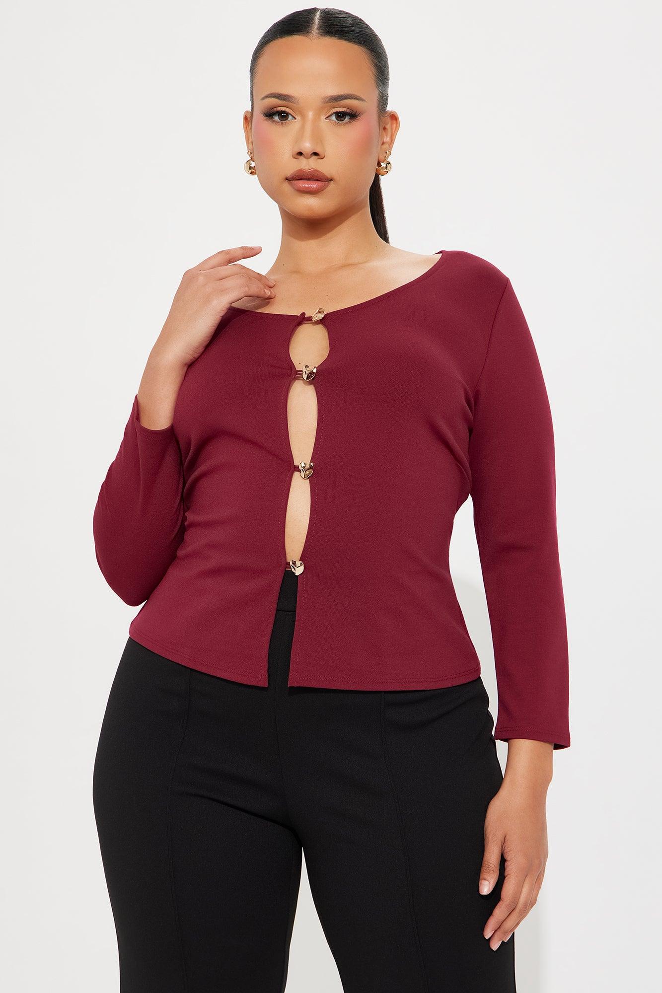 High Class Long Sleeve Cut Out Top - Burgundy Product Image