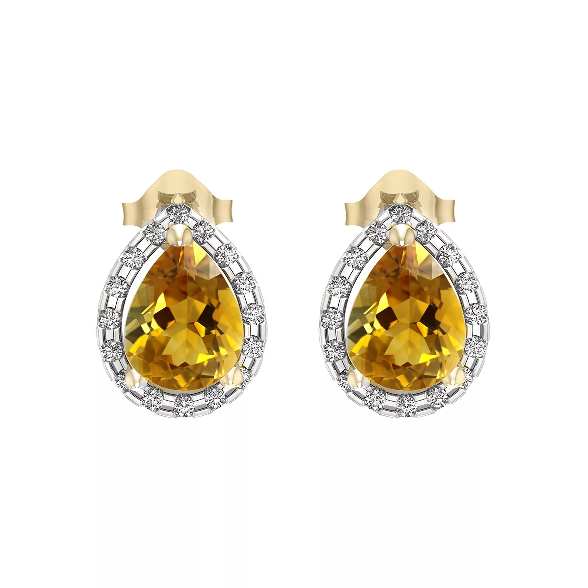 10k Gold Citrine and Diamond Accent Stud Earrings, Women's Product Image