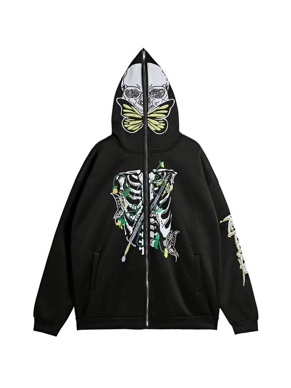 Men's Skull Skeleton Print Oversized Hoodie Product Image