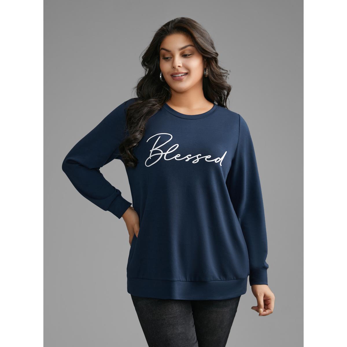 Plus Size Letter Print Crew Neck Sweatshirt Women Midnight Casual Non Round Neck Everyday Sweatshirts BloomChic 10/M Product Image