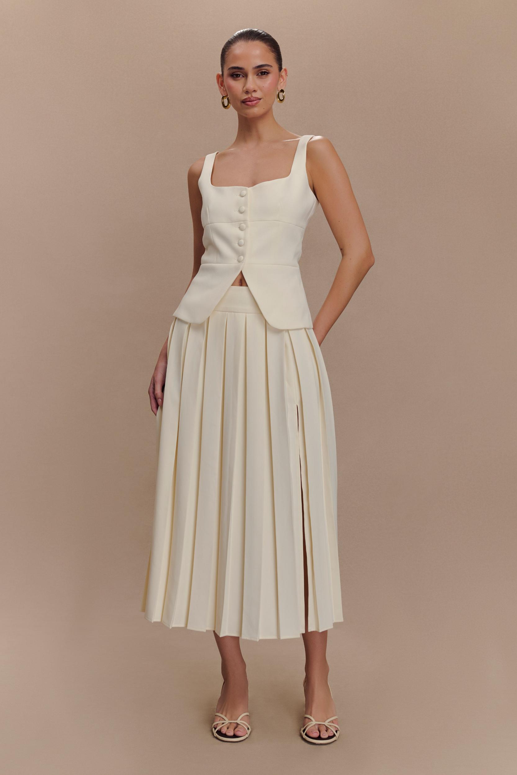 Sunny Pleated Midi Skirt - Ivory Product Image