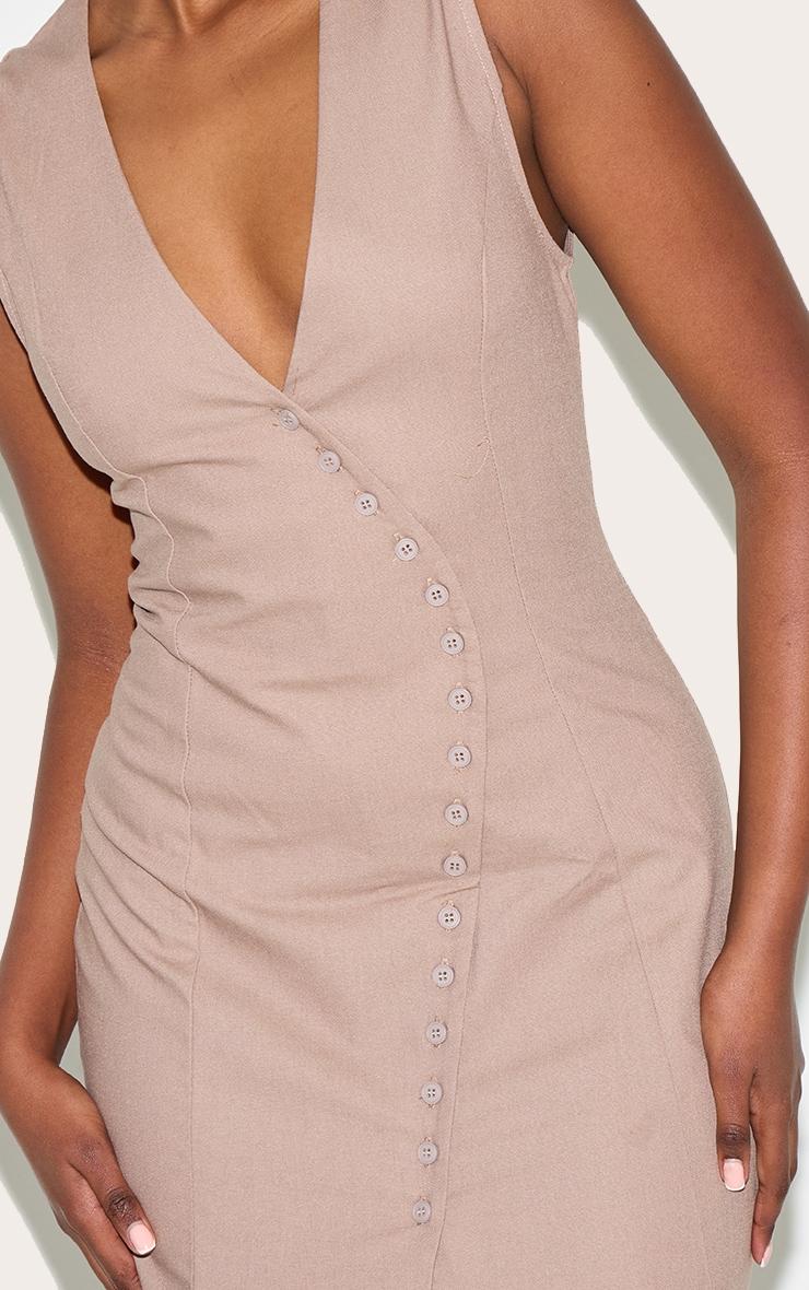 Taupe Asymmetric Button Down Shift Dress Product Image