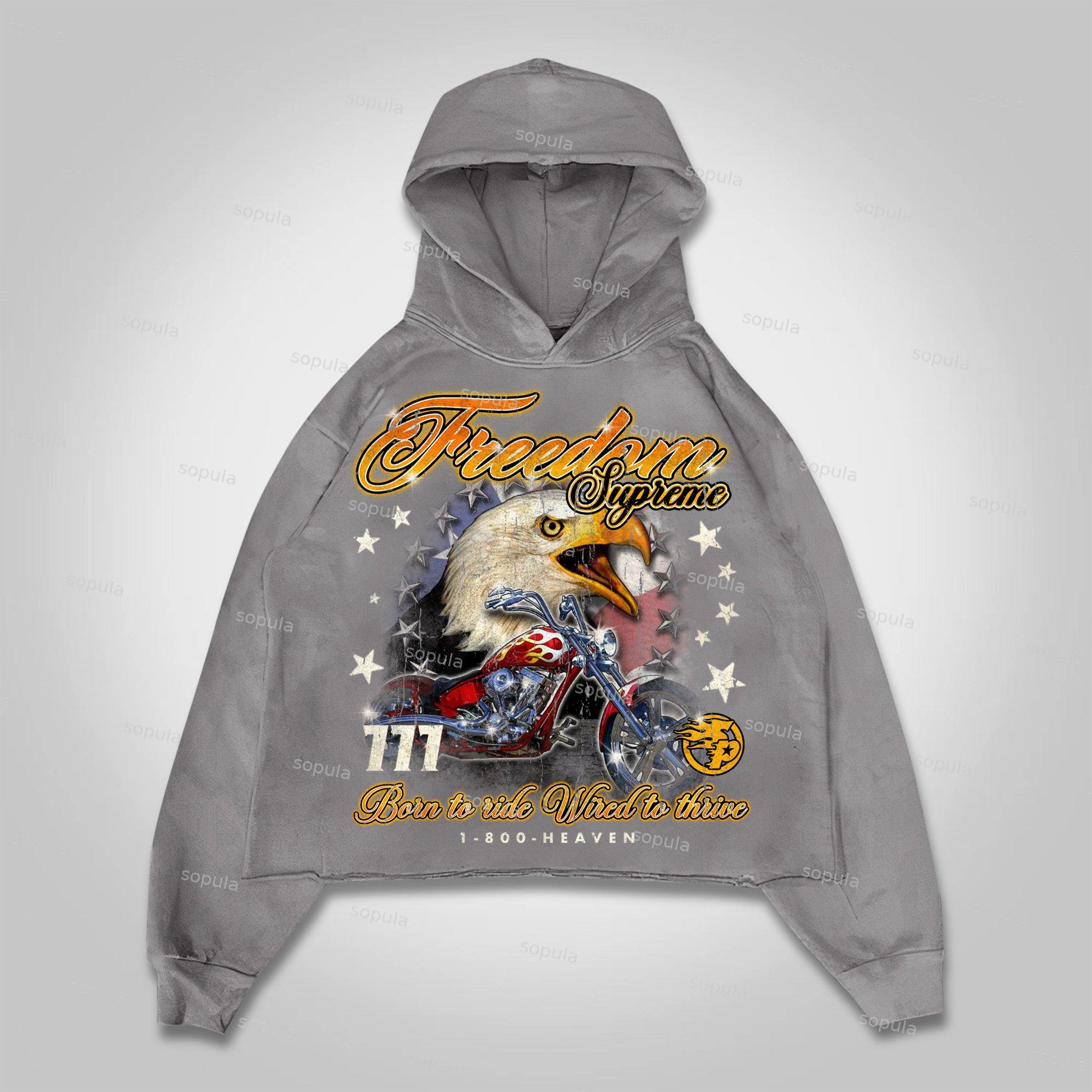 Sopula Freedom Is Supreme Vintage Locomotive Eagle Graphics Pocketless Hoodie Product Image