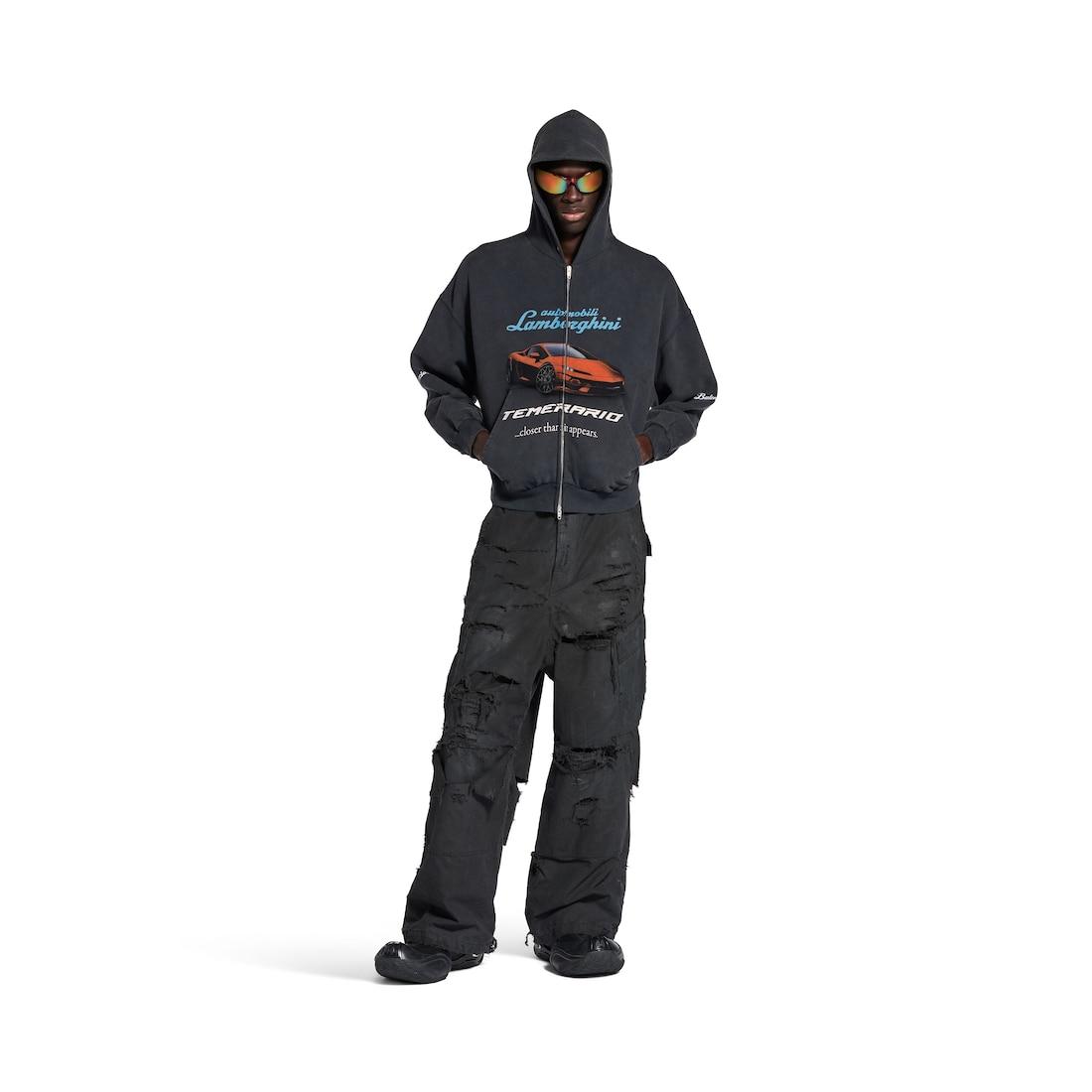 Men's Balenciaga I Automobili Lamborghini Zip-up Hoodie Small Fit in Black Faded Product Image