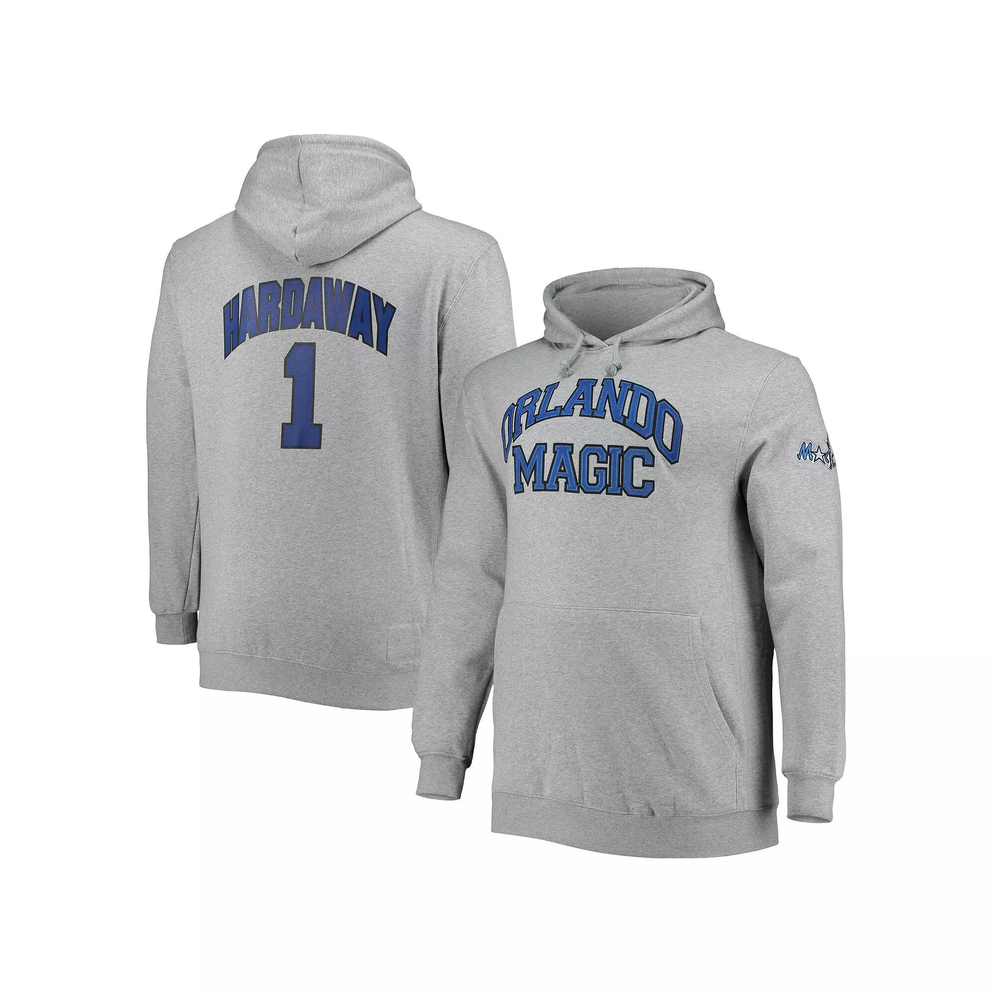 Men's Mitchell & Ness Penny Hardaway Heathered Gray Orlando Magic Big & Tall Name & Number Pullover Hoodie, Size: 2XLT, Mag Grey Product Image