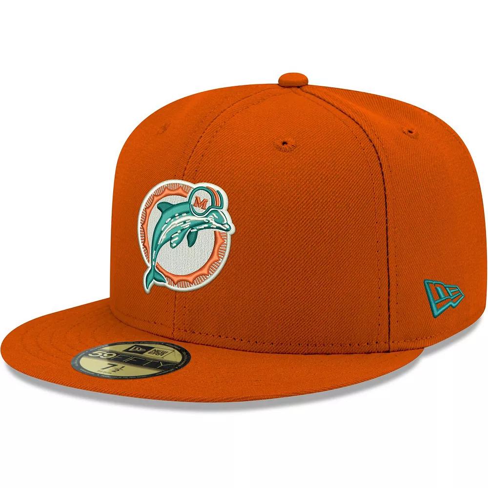 Men's New Era Orange Miami Dolphins Omaha Throwback 59FIFTY Fitted Hat, Size: 7 Product Image