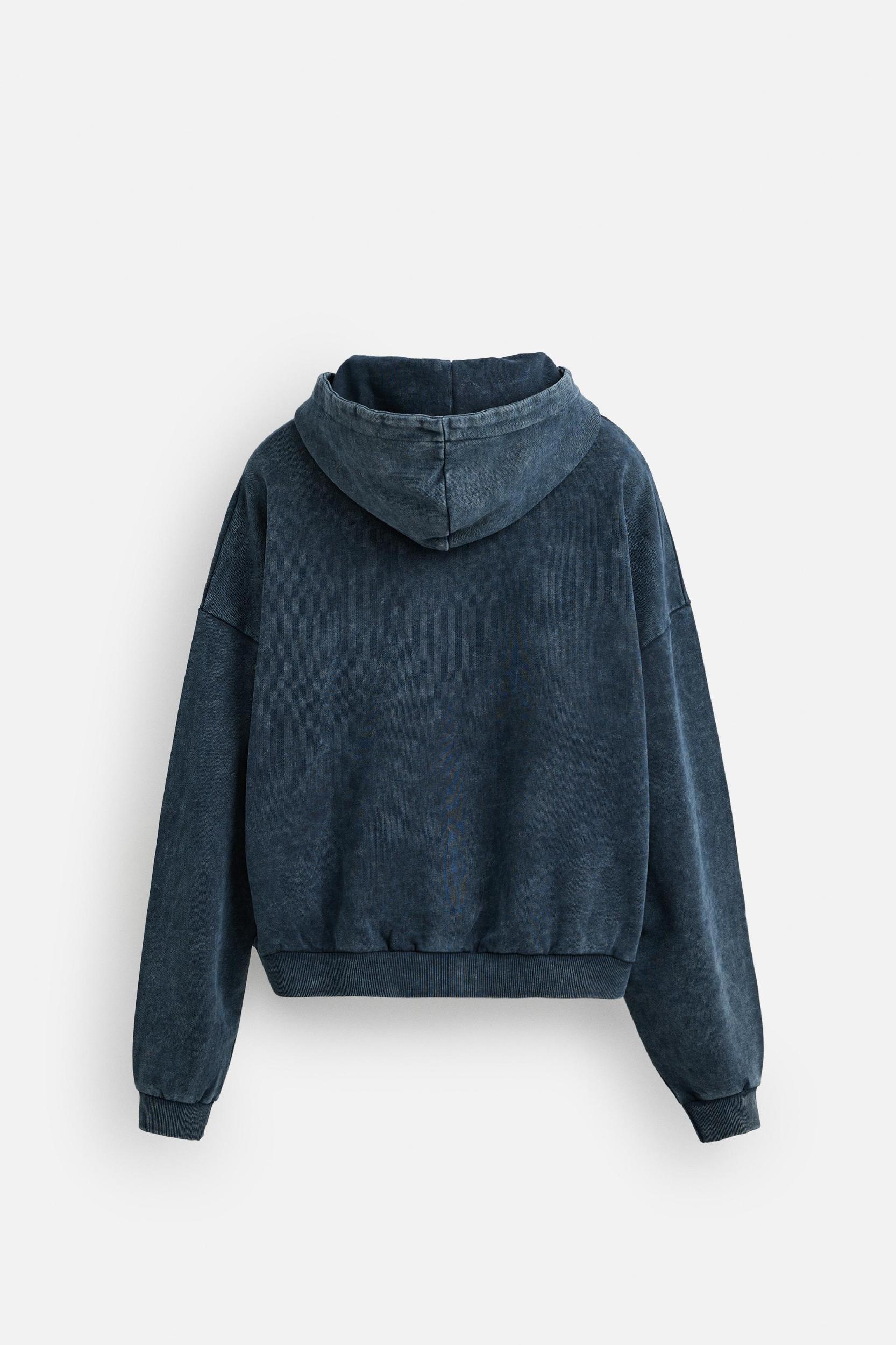 WASHED ZIP-UP HOODIE WITH NY PATCH Product Image
