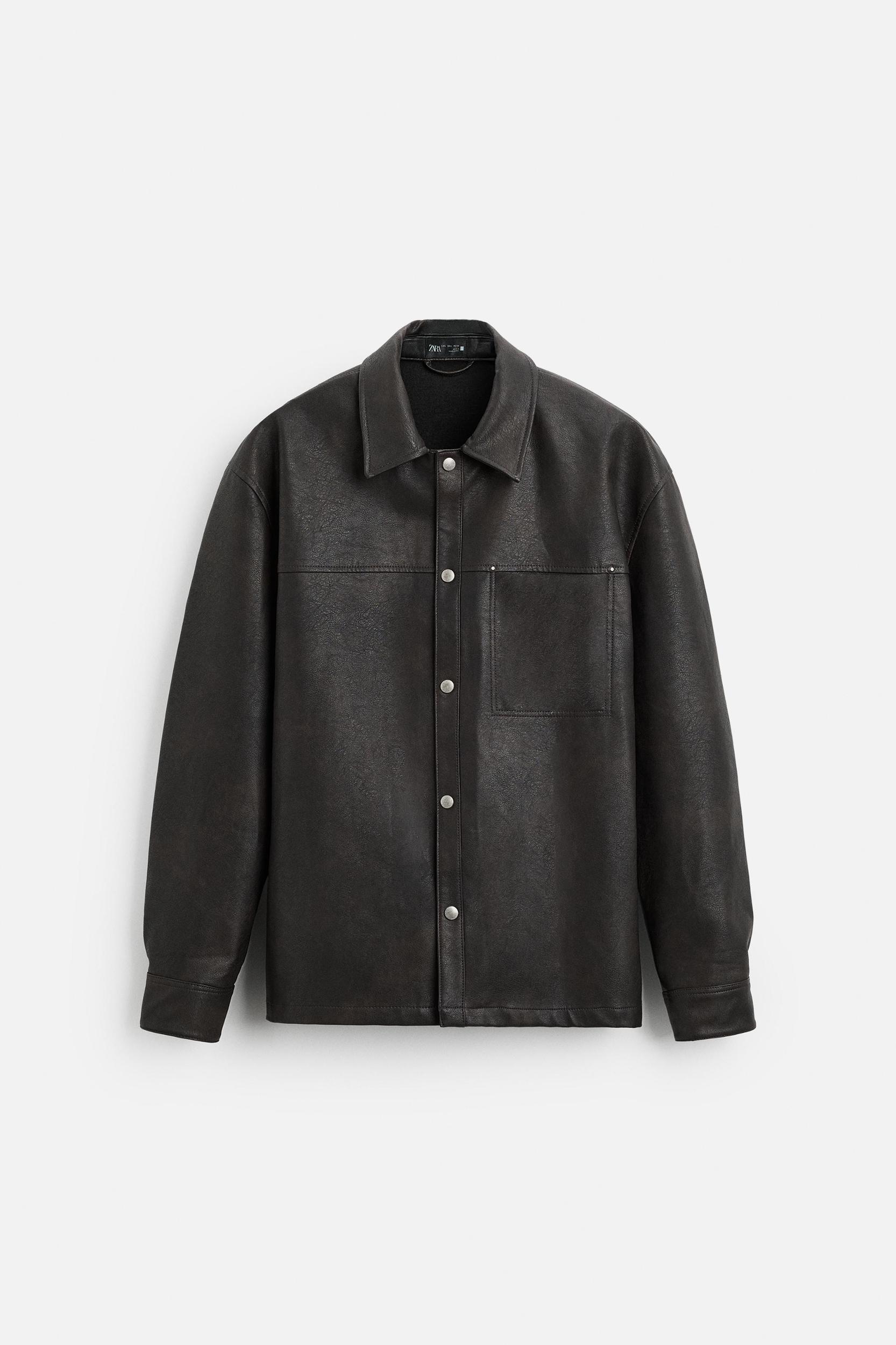 WASHED FAUX LEATHER OVERSHIRT Product Image